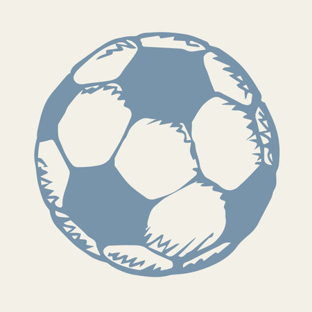 Classic fun kickball sphere on light field backdrop text space. Freehand outline dark ink hand drawn picture emblem design sketchy in art retro doodle engrave print style pen on paper. View close upのイラスト素材