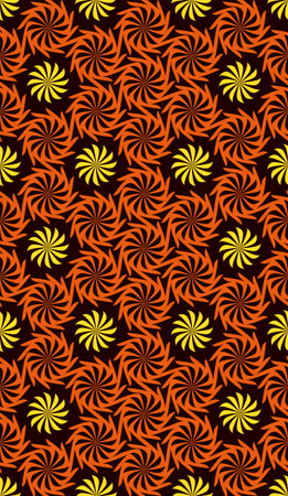 Tileable recurring op twisty shape light yellow color with dark red curve bent stripes. Retro romantic art style motive billowy airscrew form template fondのイラスト素材