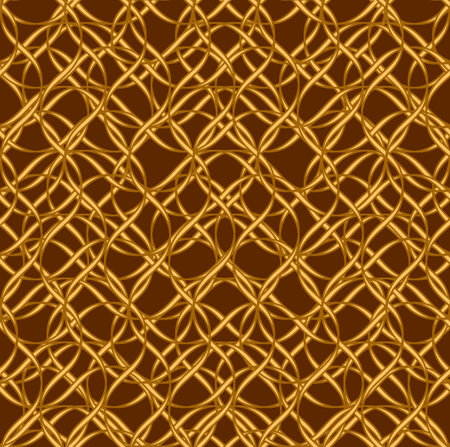 Tileable recurring sinuous warp op twisty ripply shape dark blue color with light beige squiggly curvy ribbon with intricate nodes. Retro art style billowy wavelike form meander template fond surfaceのイラスト素材