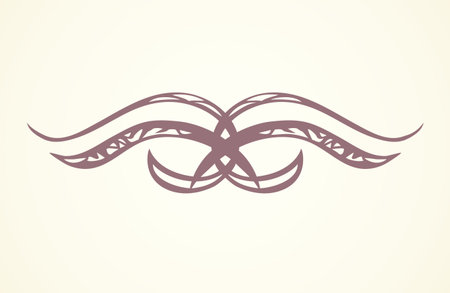 Old cute romantic book ribbon bow swirly tag swoosh element set isolated on white paper card backdrop. Freehand black ink pen outline drawn curly logo sketchy in artistic rustic curlicue scrawl styleのイラスト素材