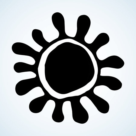 H1n1 dna circle shape diagnosis set element. Outline closeup black hand drawn small zika nano breath healthy life logo concept. Modern art cartoon vector style. Close up line white backdrop viewのイラスト素材