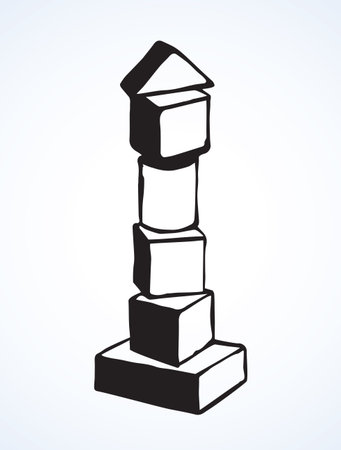 Small plastic kit set on light paper backdrop. Freehand outline black color ink hand drawn logic design object logotype emblem sketchy in modern art doodle cartoon style. Close up with space for textのイラスト素材