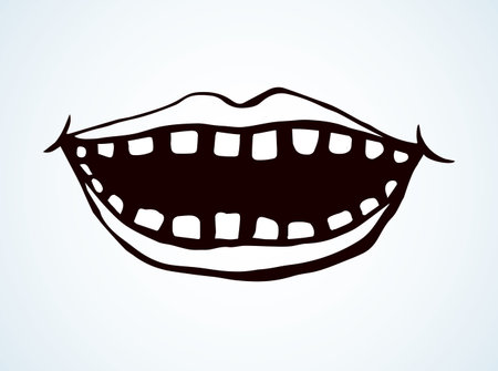 Big male humor element on white text space. Freehand outline black ink hand drawn pop man lol voice logo pictogram emblem design in retro artist doodle engrave print style pen on paper. Closeup viewのイラスト素材