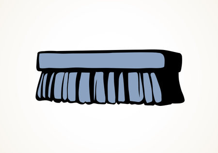 Wooden wet scrubber comb object on white home background. Outline black ink hand drawn boot clear maid worker logo pictogram sketchy in art retro doodle style pen on paper space to text. Close up viewのイラスト素材