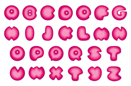 Cute cool 3d glossy shine sweet melt drip paint air word logo. Latin typeface element set bright creamy color draw funny comic artist style. Closeup macro view light white wet water toy typeset decorのイラスト素材