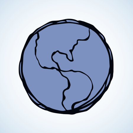 Glob orb round hemisphere shape on white backdrop. Network science outline study concept. Freehand line black ink hand drawn picture logo emblem sketchy in art retro doodle cartoon style pen on paperのイラスト素材