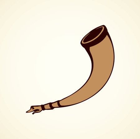 Big aged cow bone tusk beer bowl on white backdrop. Freehand line black ink hand drawn folk object design logo emblem sketch in archaic art doodle style pen on paper. Close up view with space for textのイラスト素材