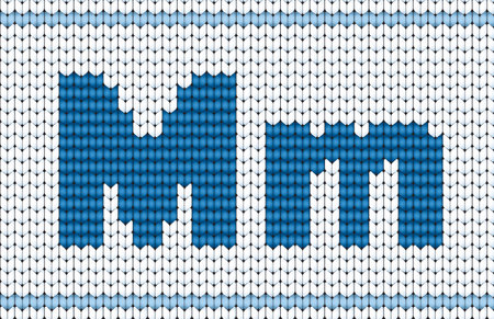 Cute cool cotton material crochet darn jumper capital word icon logo. Typeface set blue color cartoon draw old folk xmas line art style. Closeup macro view light white abstract handicraft typeset decorのイラスト素材