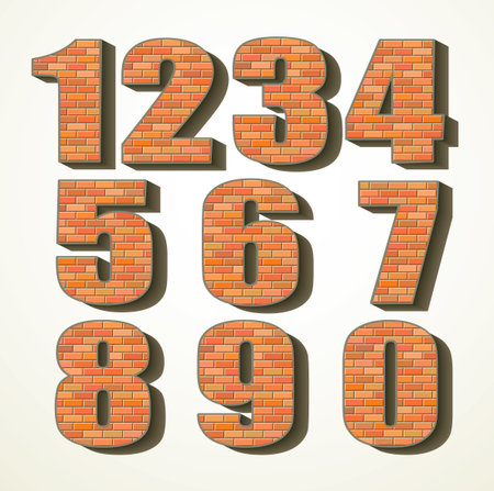 Big 3d rough bold red orange clay cube tile build facade mark decor play toy logo emblem set creative design retro cartoon art print face style. Closeup view white color interior typeset read backdropのイラスト素材