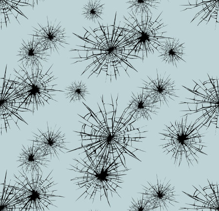 Tileable crime busted circle break gray crystal pane isolated on white backdrop. Freehand outline black ink hand drawn design sketchy in art doodle retro graphic cartoon style pen on gray paper fondのイラスト素材