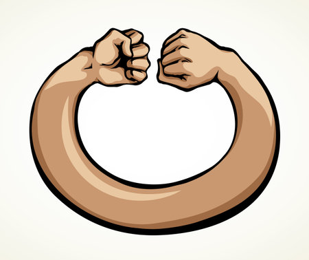 Right rage civil war strong strike box bump duel meet unit pair human body union resist white text space. Line draw rebel vs boxing sport unity win action 2 man circle logo banner icon idea art vectorのイラスト素材