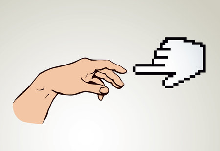 Modern vintage dot male god pixel arm cursor help click point work data idea e pc sketch line vector art style. Social media electron net religion life link render industry corporate evolution realityのイラスト素材