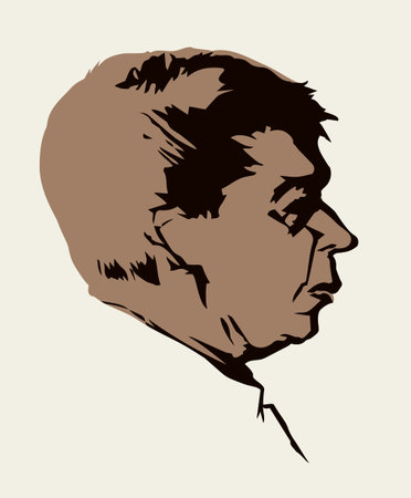 Close up view line alone funny age hebrew guy boy jew eye look white paper text space. Outline black ink pen hand drawn closeup lonely jewish drinker logo sign icon doodle retro artwork cartoon styleのイラスト素材