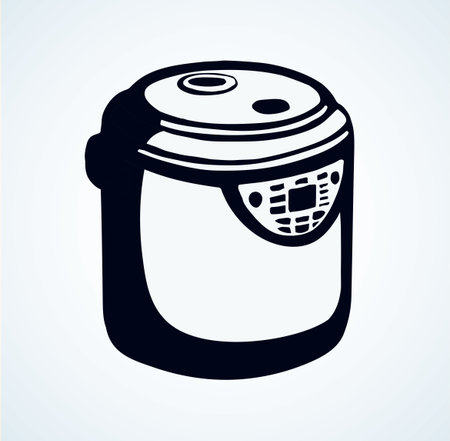 Modern metal mix cookery baker pot device on white space for text. Freehand outline black ink hand drawn healthy make toast bun loaf oven tool cup object logo in art doodle cartoon style. Closeup viewのイラスト素材