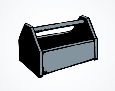 New build hardware set holder object on white backdrop. Freehand outline black ink hand drawn help logo emblem. Pictogram feed trough in art retro doodle style on paper space for text. View closeupのイラスト素材