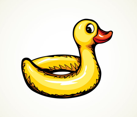 Closeup cute funny animal plastic safe support preserver swimring design on white aqua river space for text. Bright orange color hand drawn saver survival object logo in modern art doodle style on paperのイラスト素材