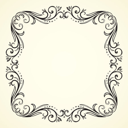 Old cute romantic book ribbon bow swirly tag swoosh element isolated on white paper card backdrop. Freehand black ink pen outline drawn curly corner sketchy in artistic rustic curlicue scrawl styleのイラスト素材