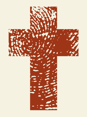 Closeup view old black saint pray man lord messiah savior rescue divine passion pain spirit life banner. Red ink line drawn holy forgive   mark retro biblic art light white paper text space backdropのイラスト素材