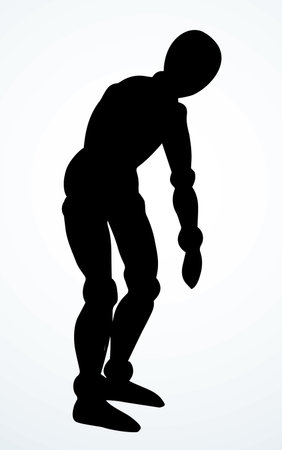 Vintage old wood tie tired despair broken sad grief weak ill office male posture white. Line black drawn theater artist game object pose show sign icon conceptual design sketch retro art cartoon styleのイラスト素材
