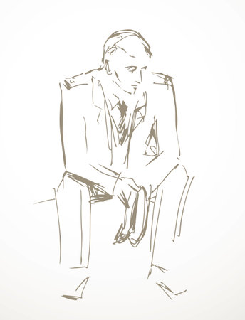 Sin sorrow worry break young adult white guy cop ceo agent chair body figure.のイラスト素材