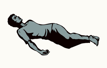 Unwell sleepy sad faint victim boy body relief dream slumber. Outline black hand drawn adult lazy worker guy health leisure drunkard lifestyle symbol. Retro white line art work cartoon character styleのイラスト素材