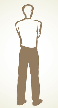 Adult modern single handsome slim smart tall boy line on white backdrop. Bright color drawn cold human pose picture sign icon pictogram in retro art doodle style on paper text spaceのイラスト素材