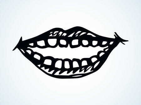 Big male humor element on white text space. Freehand outline black ink hand drawn pop man lol voice pictogram emblem design in retro artist doodle engrave print style pen on paper. Closeup viewのイラスト素材