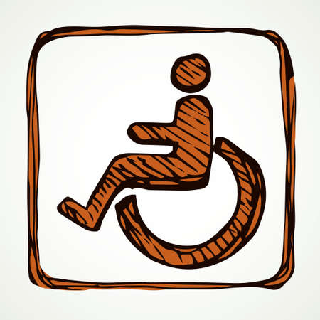 Generic aid man sit user help medicine loo set on white wall. Outline black ink hand drawn simple flat round web ui ill group life care street emblem image in retro art doodle cartoon print styleのイラスト素材