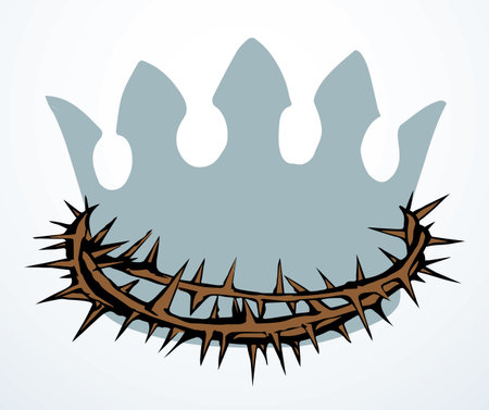 Deceit sad shame feel sharp spike branch savior lord god head lie bait trap. Black draw real fake good holy life happy joy reality sacred glory sign icon biblic truth history vector vintag graphic artのイラスト素材