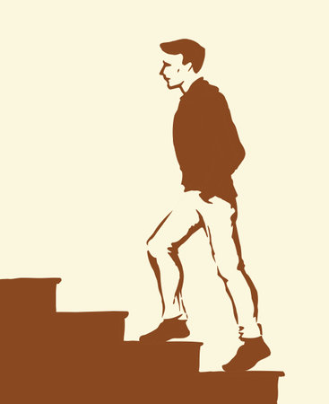 Line black white hand drawn guy body foot sport logo idea modern doodle sketch cartoon art. Close up view girl worker fit leg office market job earn profit level grow plan goal move upward road pathのイラスト素材