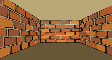 Dark black hand drawn inside view old house ceil tile maze angle box place scene sky text space backdrop. No hope scary lost doom trouble crisis restrict trap ban icon sign idea white sketch retro artのイラスト素材