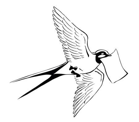 Close up view cute martlet set. Light artwork text space backdrop. Outline dark ink hand drawn picture emblem border frame decor letter greet card design. Modern artist doodle line contour print styleのイラスト素材