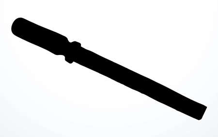 Dark ink pen drawn home round sharp knif blade neat screw kit box set object flat logo emblem retro art doodle engrave print web style. Close up view light white paper finish board text space backdropのイラスト素材