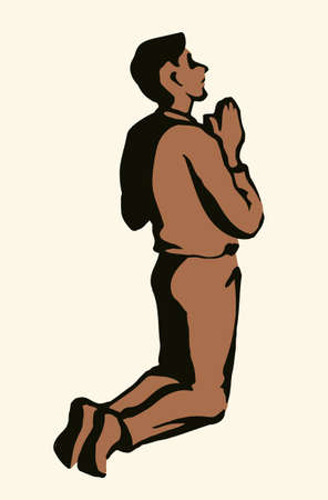 Sin sad depress sorrow worry view white sky text space line love praise palm arm concept logo. Black drawn outlin saint adult body trust thank plead fold soul old retro biblic art doodle cartoon styleのイラスト素材