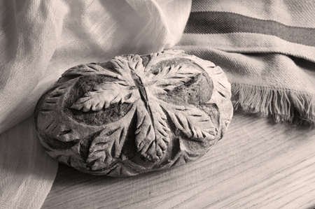 Tasty soft fresh french crisp rye oat seed yeast sweet dough toast roll cake pie baguette dark brown...