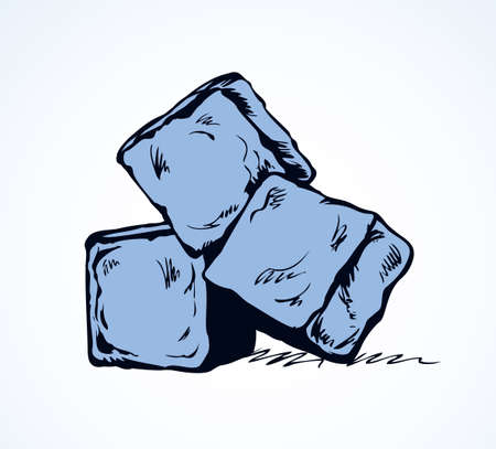 Stylized algid gelid glacial bricks icon isolated on white backdrop. Freehand ink drawn symbol sketchy in art scribble retro style pen on paper. View closeup with space for text on light azure surfaceのイラスト素材