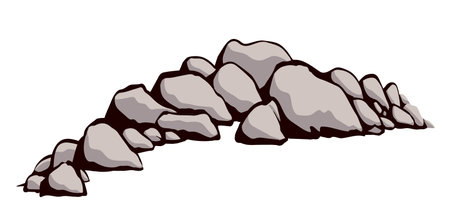 Big old hard rough gray arid block cliff crag mount range line white blank sky text space scene backdrop. Close up scenic view outline dark black pen hand drawn park pool art doodle retro style designのイラスト素材