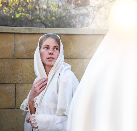 2 modest holy bless devot awe young saint human faith pray Lord hand ask help life jew maid lady...