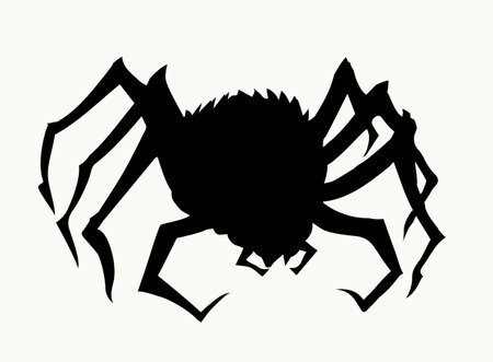 Wild small Araneae web beast zoo life pet set white text space. Close up micro view huge hairy fear widow pest death ill bite mite tick leg dark ink pen hand drawn old retro vintage doodle art styleのイラスト素材
