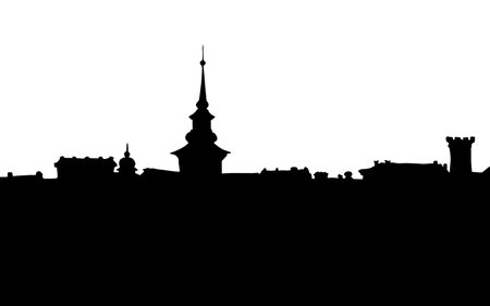 France Italy age UK England place belfry spire dome roof tree scenic view white sky text space. Outline black ink pen hand drawn Poland German center road way scene doodl line art style Italian symbolのイラスト素材