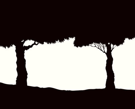 Old tall high stem copse twig crown arch fall flora lawn floral Israel hill field white sky text space scenic view. Black ink pen hand drawn organic eco oil herb scene doodle ancient retro art styleのイラスト素材