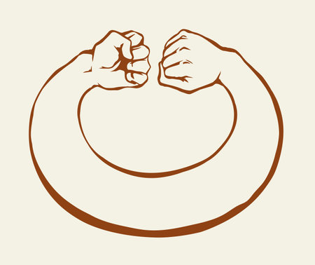 Right rage civil war strong strike box bump duel meet unit pair human body union resist white text space. Line draw rebel vs boxing sport unity win action 2 man circle banner icon idea art vectorのイラスト素材