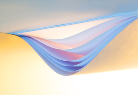 Creative artist blue blur canva cloth note pad draw stack curl loop hole form fold group edg element effect Close up detail view literary write spiral scroll read art card empty blank text space decorの写真素材