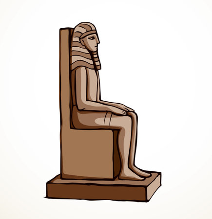 Giza Cairo icon sign Luxor palac east Africa Amun city ruin. Outlin hand drawn past deity human ruler head face crown sit chair seat white stone tomb bible artwork cartoon black line sketch styleのイラスト素材