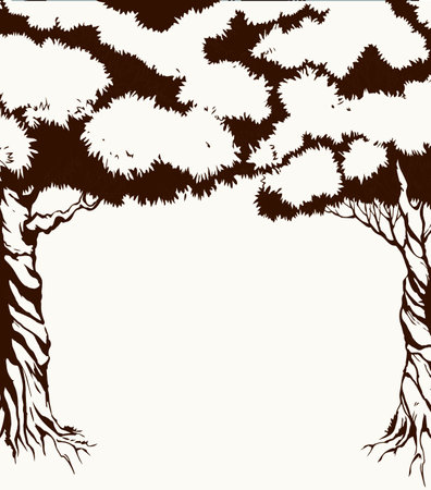 Old tall high stem copse twig crown arch fall flora lawn floral Israel hill field white sky text space scenic view. Black ink pen hand drawn organic eco oil herb scene doodle ancient retro art styleのイラスト素材