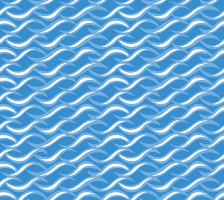 Tileable sinuous warp op shape form openwork light azure color with dark indigo squiggly bent strokes. Billowy curvy wavelike meander winding in simple linear vintage style distorted template fondのイラスト素材