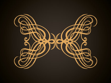 Old cute romantic book ribbon bow swirly tag swoosh element set isolated on dark black board backdrop. Freehand white chalk outlined curly logo sketchy in artistic rustic curlicue scrawl styleのイラスト素材