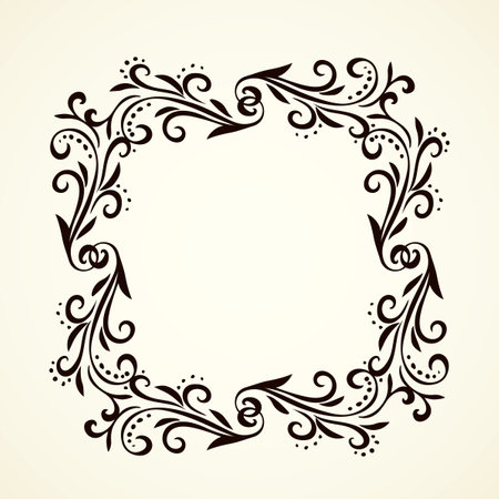Old cute romantic book ribbon bow swirly tag swoosh element isolated on white paper card backdrop. Freehand black ink pen outlined drawn curly corner sketchy in artistic rustic curlicue scrawl styleのイラスト素材