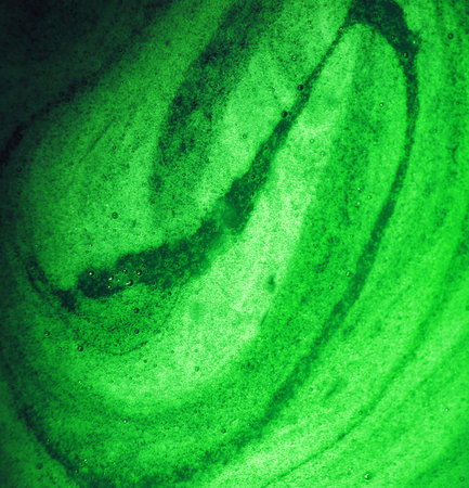 Close up macro bright light wet thick healthy sweet air round circle spiral spot stain drink meal concept. Past art design dark color fresh juicy soft spa oil gel sud spume text space top detail viewの写真素材