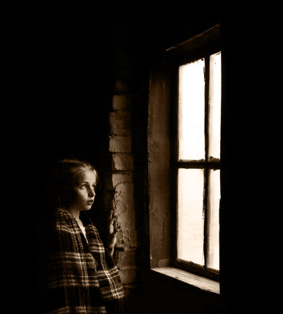 Cute light bore worry pretty pauper waif human face eye see dream love life. Rural dirty dark house...